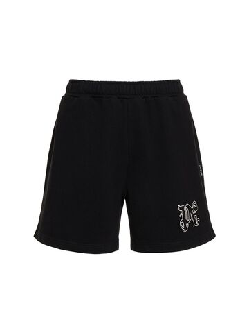 palm angels monogram cotton sweat shorts in black