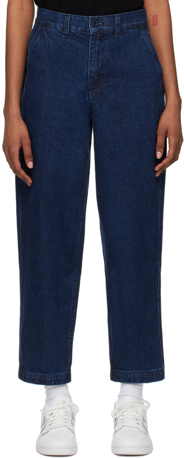 sunspel navy tapered jeans in denim / denim