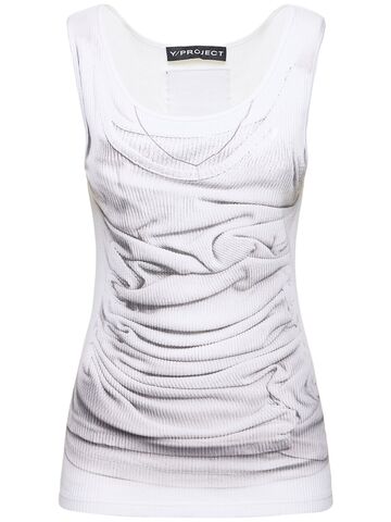 y project printed cotton tank top in white