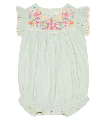 Louise Misha Baby Maria embroidered cotton romper in green
