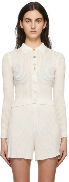 Calle Del Mar Off-White Ribbed Long Sleeve Cardigan in natural