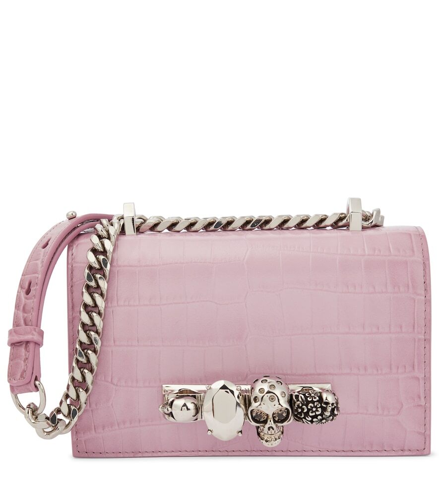 Alexander McQueen Jewelled Satchel Small leather crossbody bag in pink