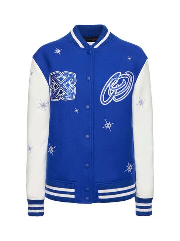 off-white bling stars wool blend varsity jacket in blue / white