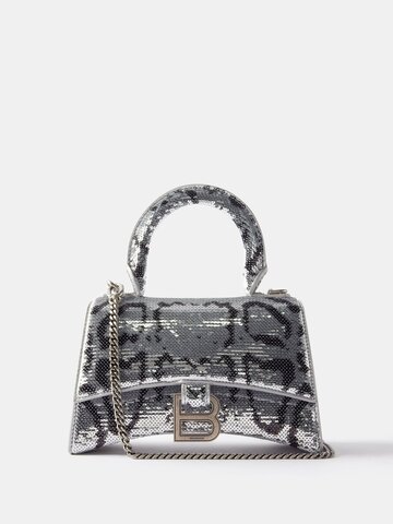 balenciaga - hourglass xs sequinned leather cross-body bag - womens - grey silver