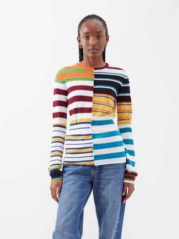 marni - patchwork-stripe knitted wool top - womens - multi