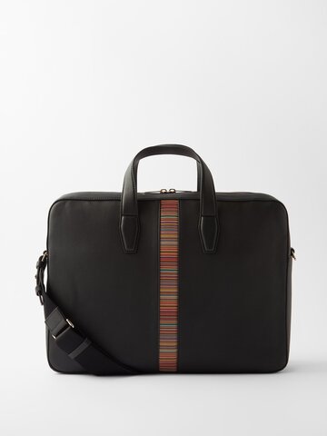 paul smith - signature stripe leather briefcase - mens - black multi