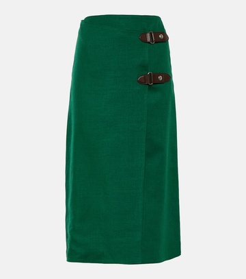 loro piana linen and wool midi skirt in green