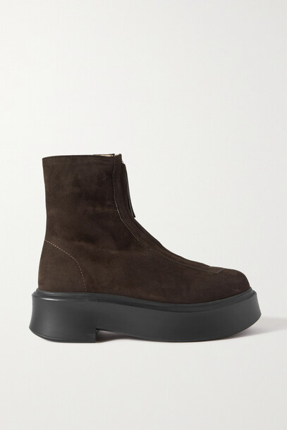 The Row - Suede Platform Ankle Boots - Brown
