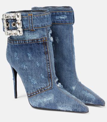 dolce&gabbana embellished denim ankle boots in blue