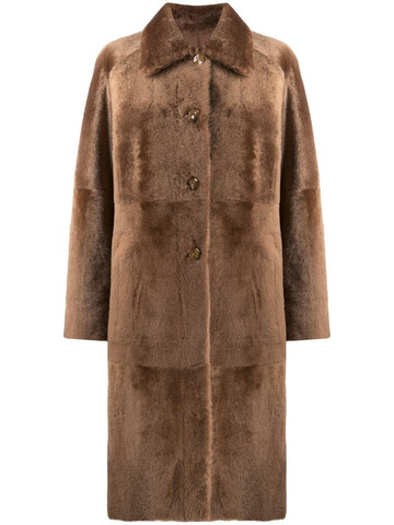 drome reversible shearling coat in brown