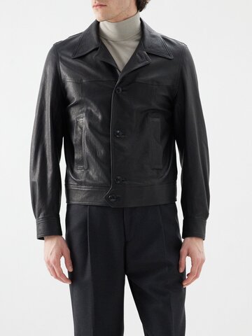 lardini - leather blouson jacket - mens - black