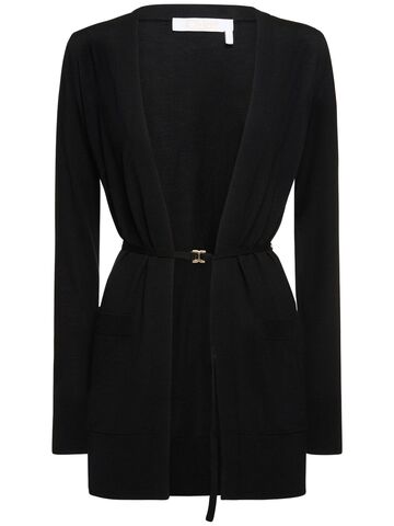 chloé belted wool knit cardigan in black