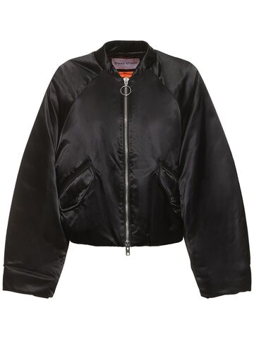 stand studio petula satin twill zip bomber jacket in black