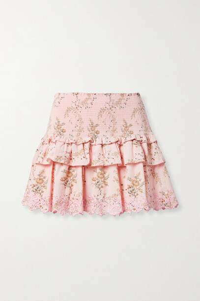LoveShackFancy - Sowa Shirred Floral-print Cotton-twill Skirt - Pink