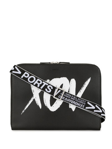 Ports V graphic-print laptop bag in black