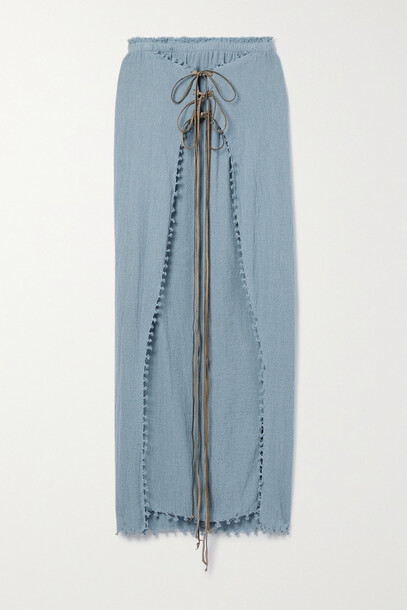 Caravana - Bayaxan Leather-trimmed Cotton-gauze Maxi Skirt - Blue