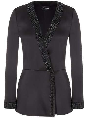 giorgio armani embellished silk satin wrap blazer in black