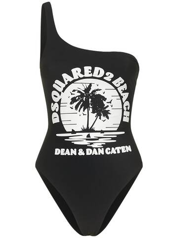 dsquared2 one shoulder printed onepiece swimsuit in black