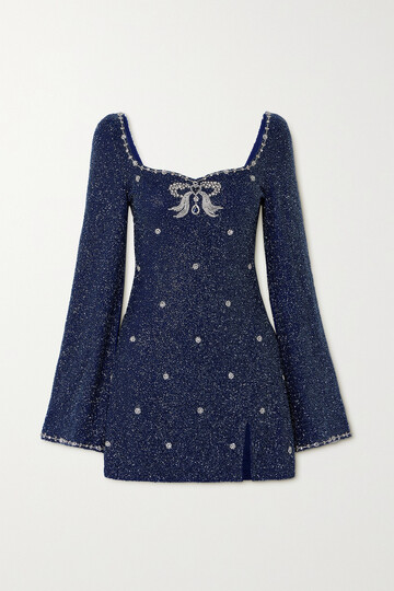 clio peppiatt - pendant embellished stretch-mesh mini dress - blue