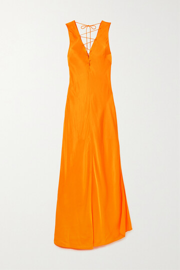 frame - lace-up satin midi dress - orange