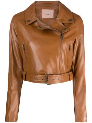 twinset zip-up faux-leather biker jacket - brown