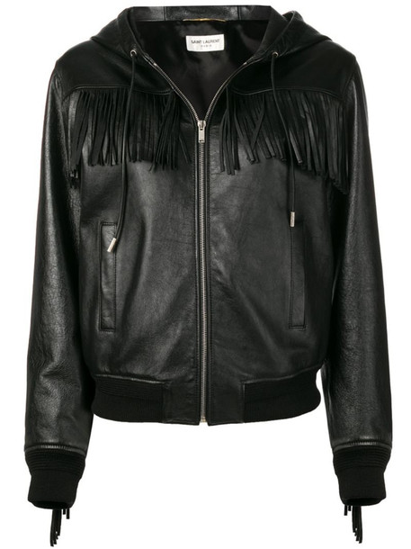Saint Laurent fringed hooded jacket in black