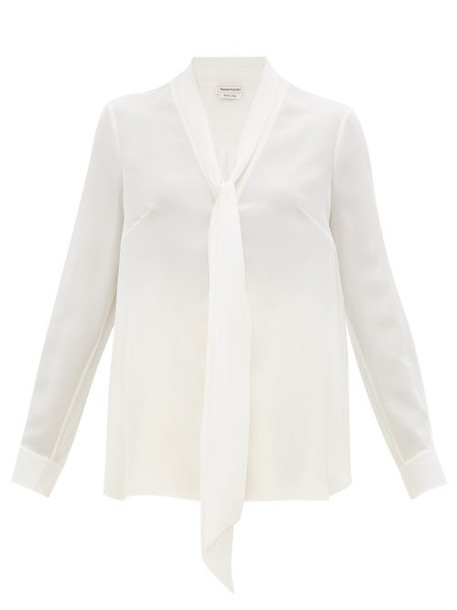Alexander Mcqueen - Pussy Bow Silk Blouse - Womens - Ivory