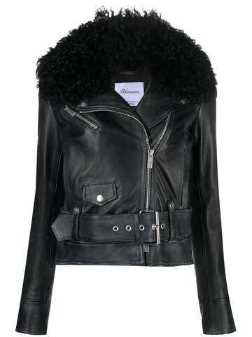 blumarine statement-collar leather biker jacket - black
