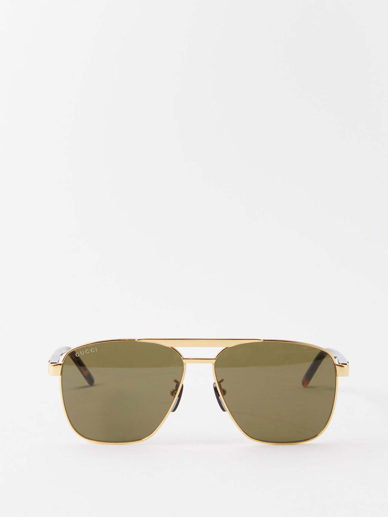 Gucci - Aviator Metal Sunglasses - Womens - Green Gold