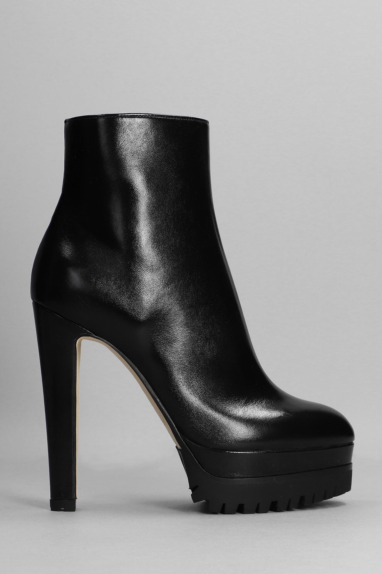 Sergio Rossi High Heels Ankle Boots In Black Leather