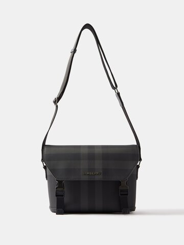 burberry - london-check faux-leather cross-body bag - mens - charcoal black