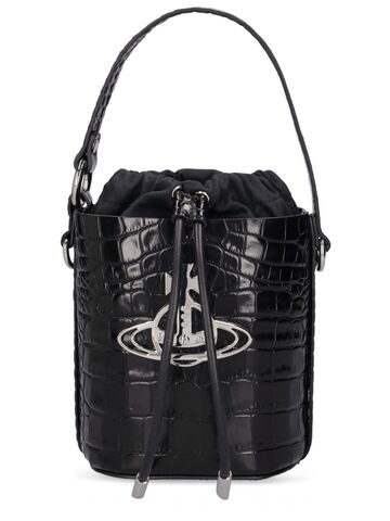 vivienne westwood daisy croc embossed leather bucket bag in black