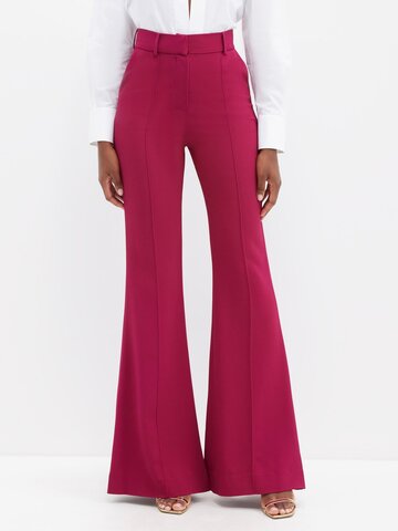 elie saab - cady crepe tailored flared trousers - womens - dark pink