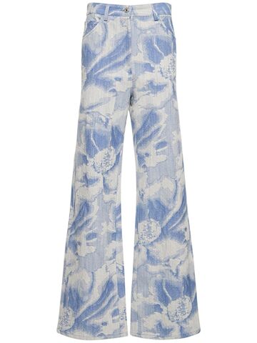 msgm printed cotton blend pants in blue