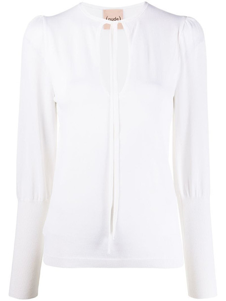 Nude keyhole detail jumper in white