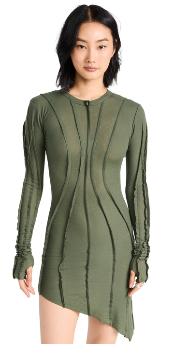 sami miro vintage asymmetric long sleeve mini dress army green xs