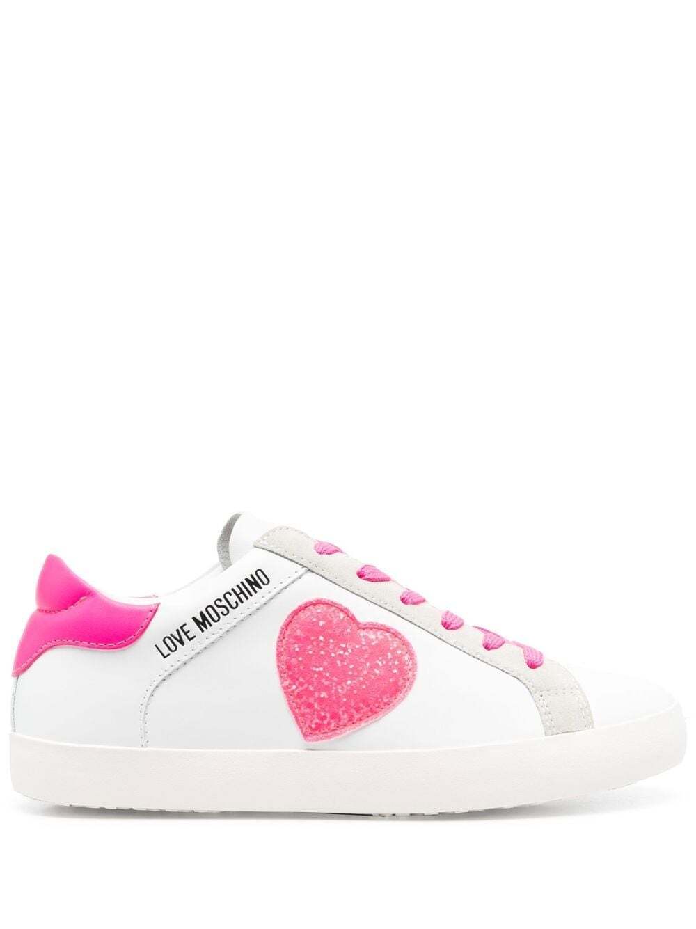 Love Moschino glitter-heart leather sneakers - White