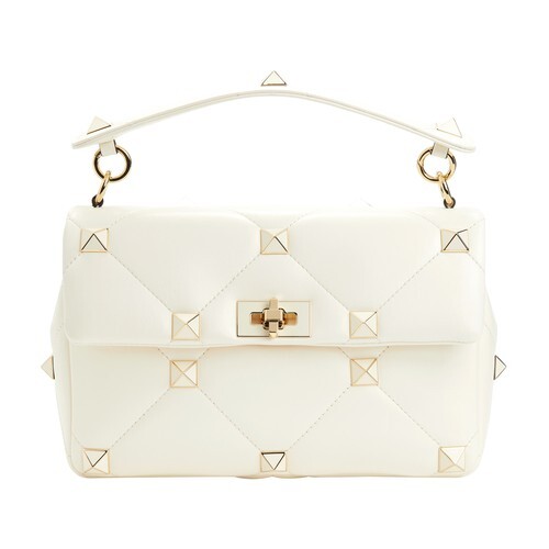 Valentino Garavani Large Roman Stud The Shoulder Bag in nappa with chain in ivory