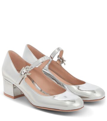 gianvito rossi mary jane metallic leather pumps in silver