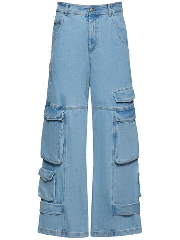 gcds 32cm loose cotton denim cargo jeans in blue