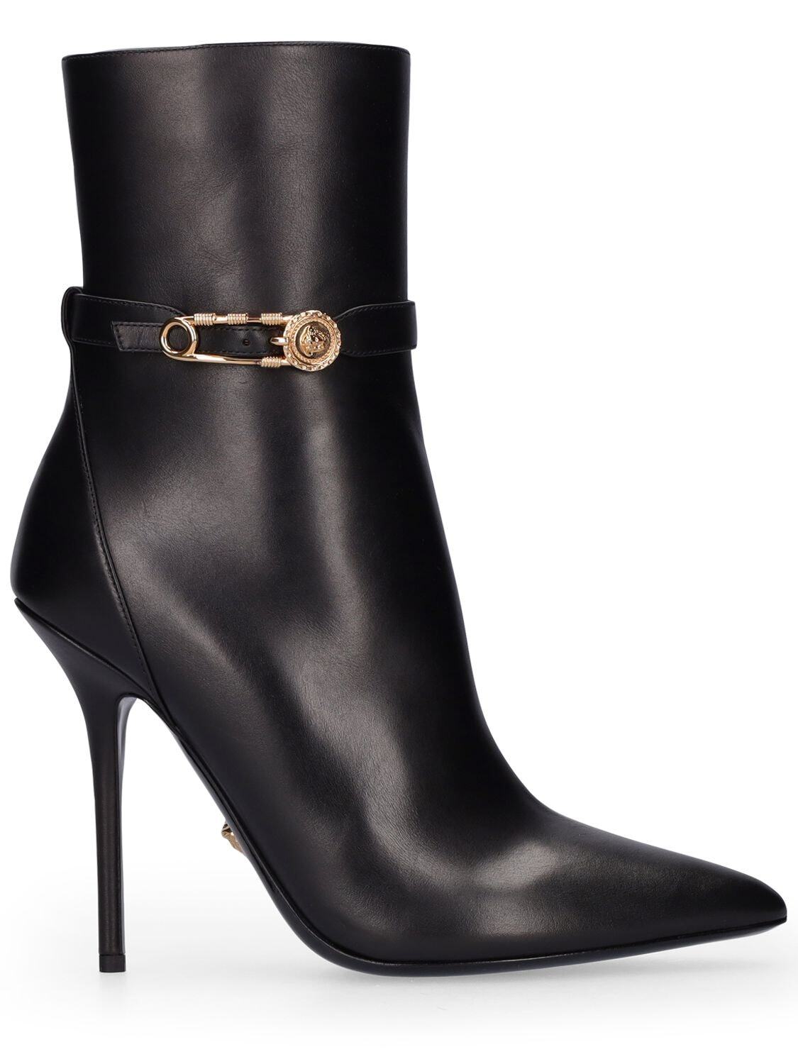 VERSACE 110mm Leather Ankle Boots in black