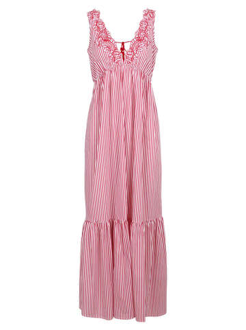 Ermanno Firenze Long Striped Floral Embroidery Dress in red