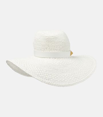 valentino roman stud leather-trimmed sun hat in white