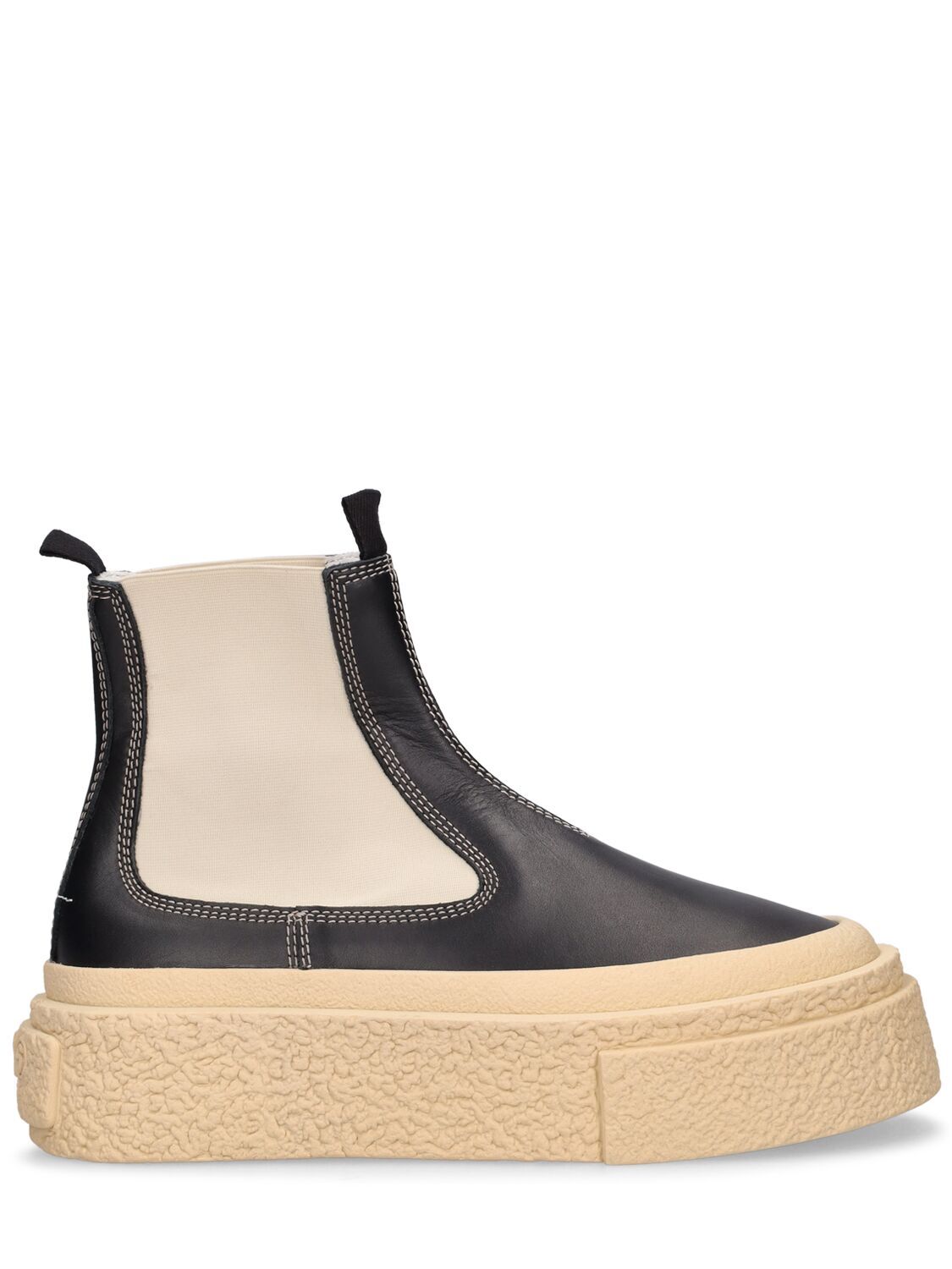 MM6 MAISON MARGIELA Leather Platform Ankle Boots in black / beige