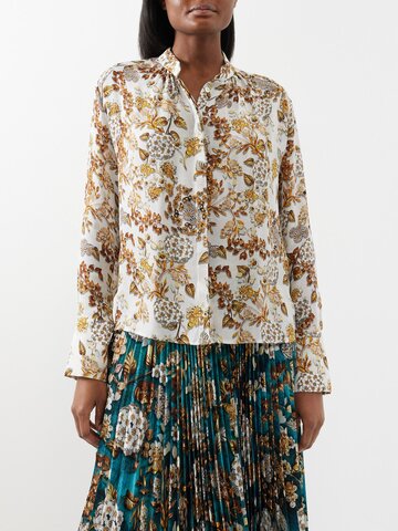 mary katrantzou - foliage-print silk shirt - womens - ivory multi