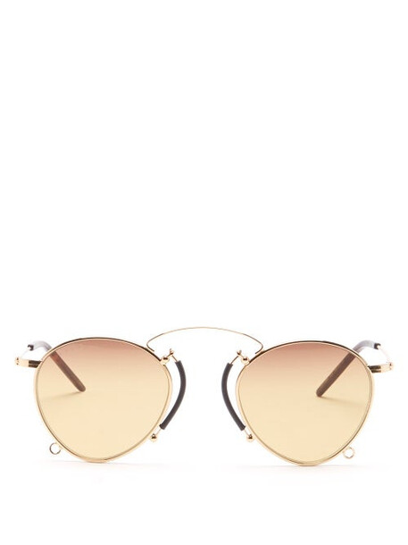Gucci - Round Metal Sunglasses - Womens - Gold Lilac