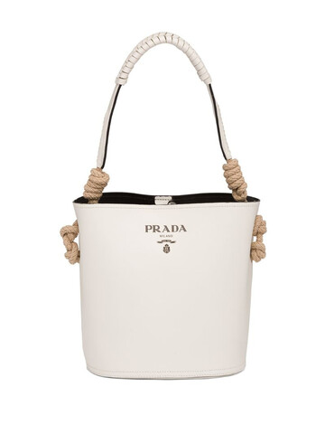 Prada cord-detail bucket bag in white