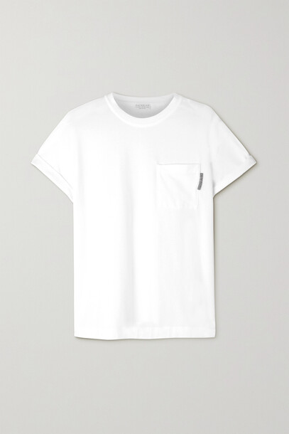 Brunello Cucinelli - Bead-embellished Stretch-cotton Jersey T-shirt - White