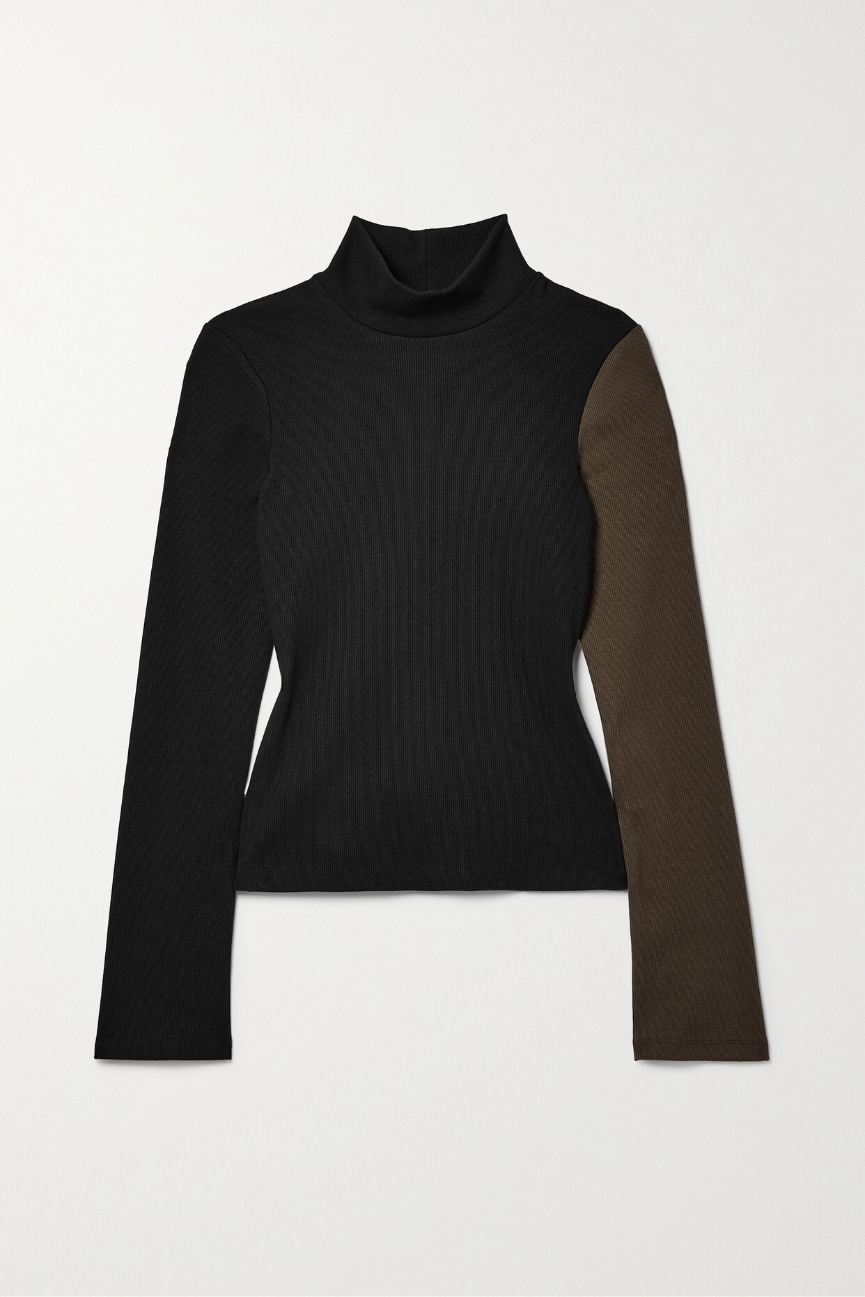 Interior - The Lou Two-tone Cotton-blend Jersey Turtleneck Sweater - Black