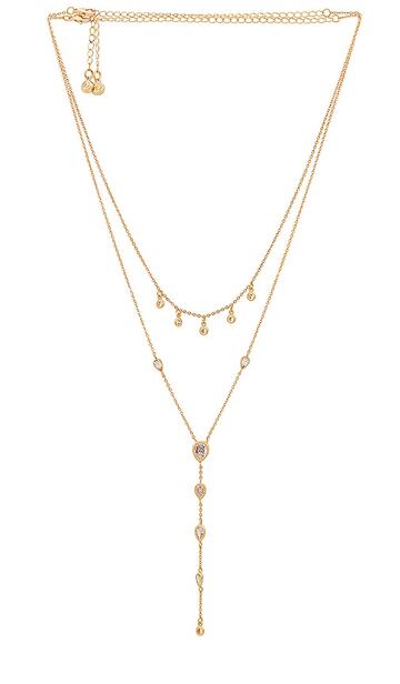 ettika layered lariat necklace in metallic gold
